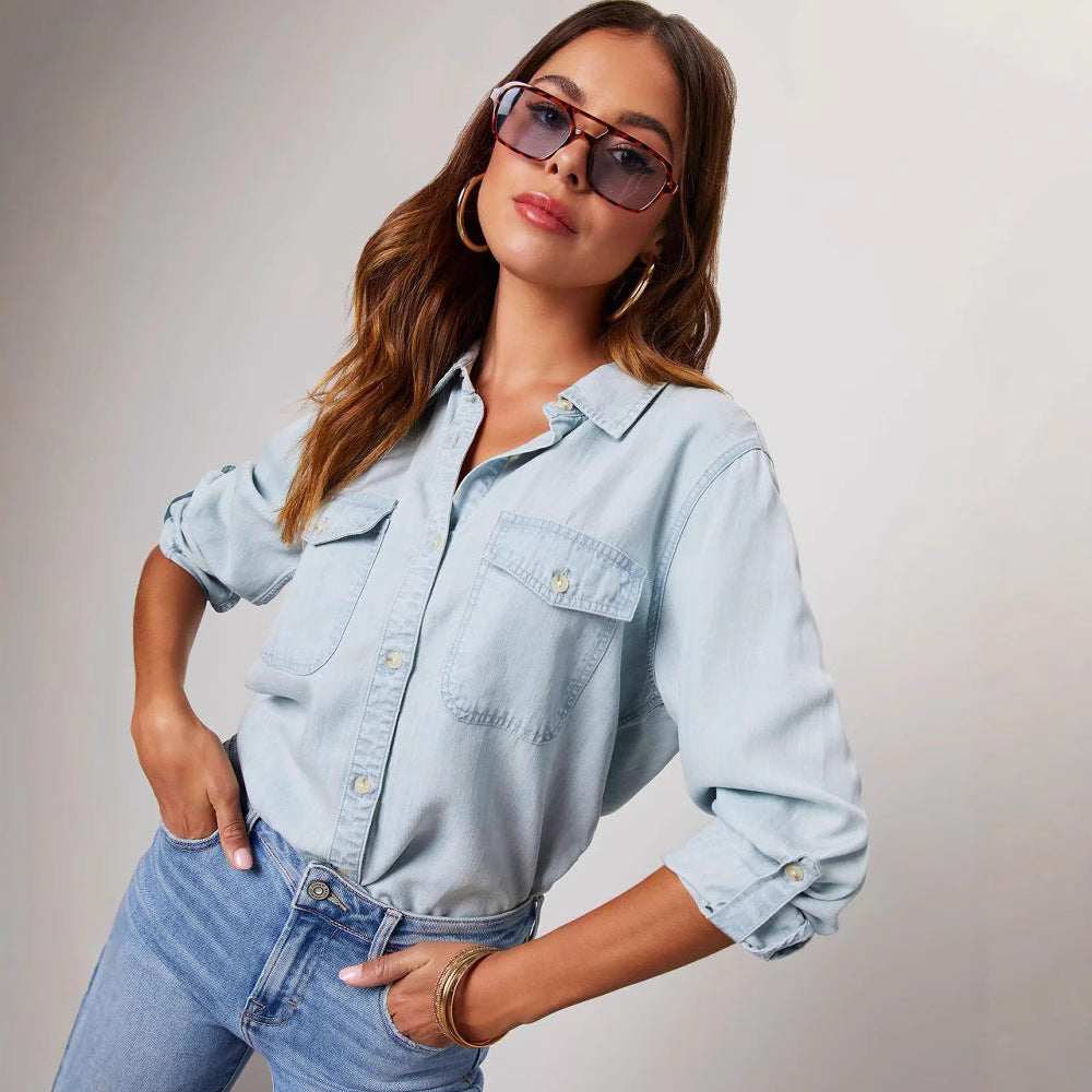 Casual Denim Shirt with Chest Pockets