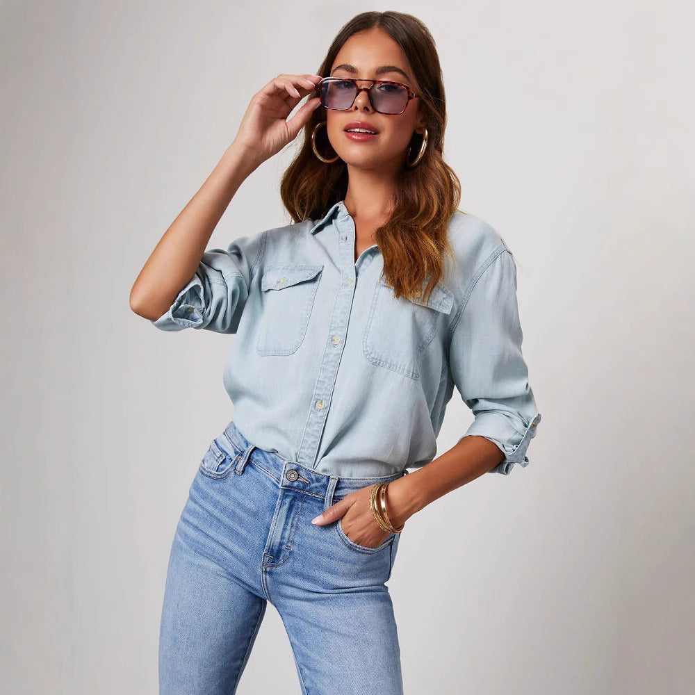 Casual Denim Shirt with Chest Pockets