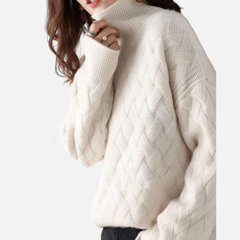 “Betty cashmere turtleneck sweater in beige – elegant women’s knitwear”