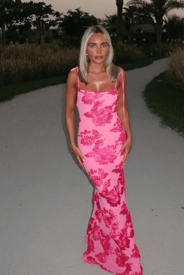 Pink Floral Maxi Dress - Elegant & Romantic