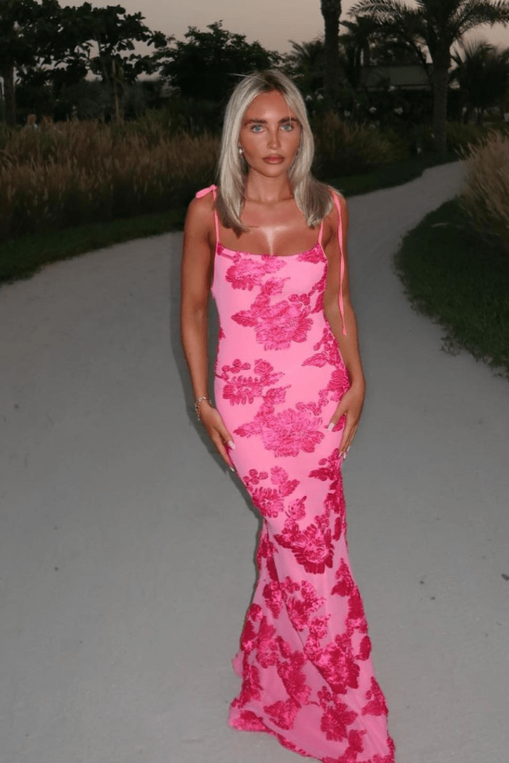 Pink Floral Maxi Dress - Elegant & Romantic