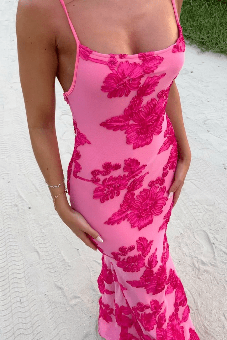 Pink Floral Maxi Dress - Elegant & Romantic