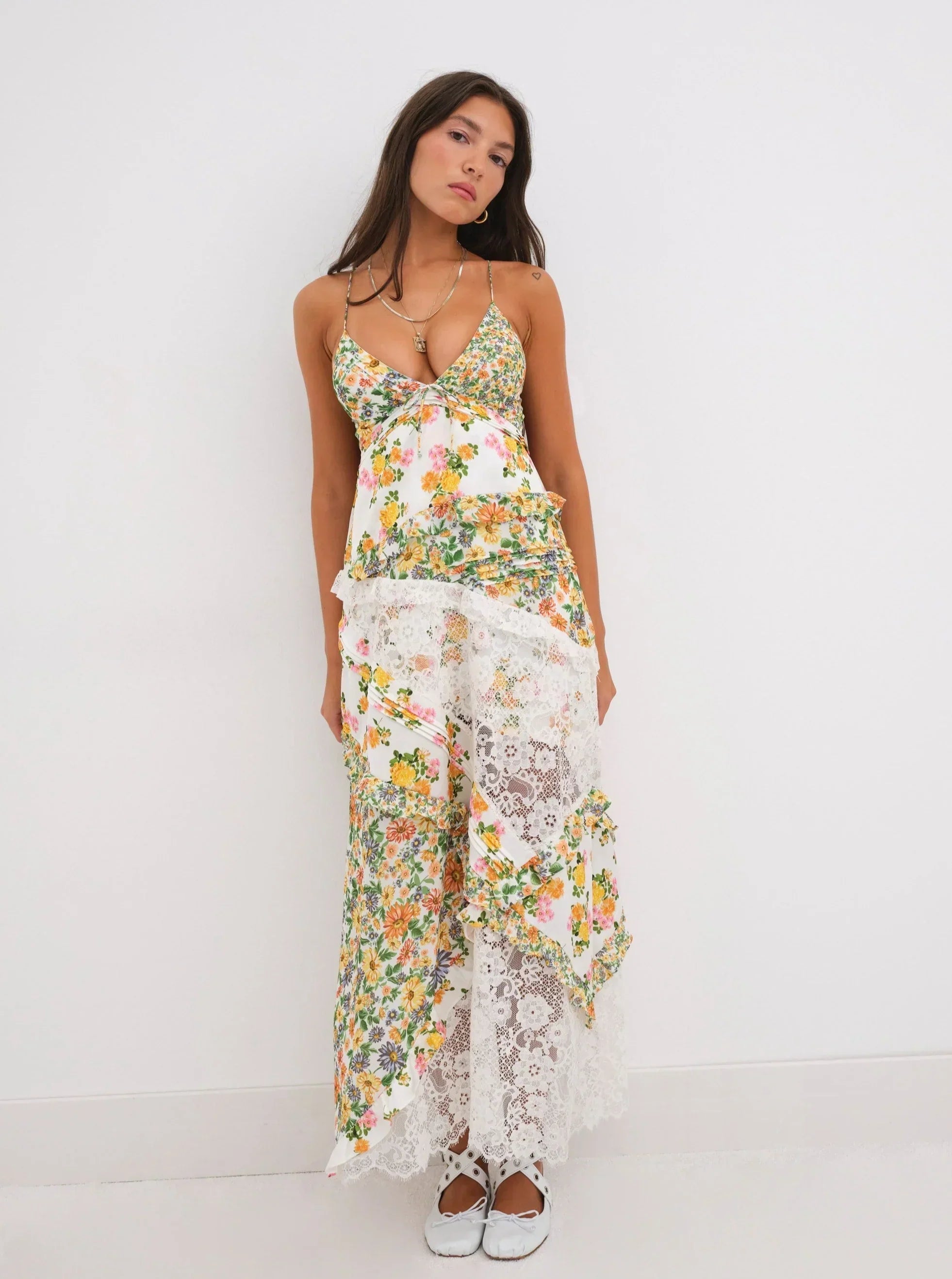 Floral Lace Maxi Dress with Spaghetti Straps