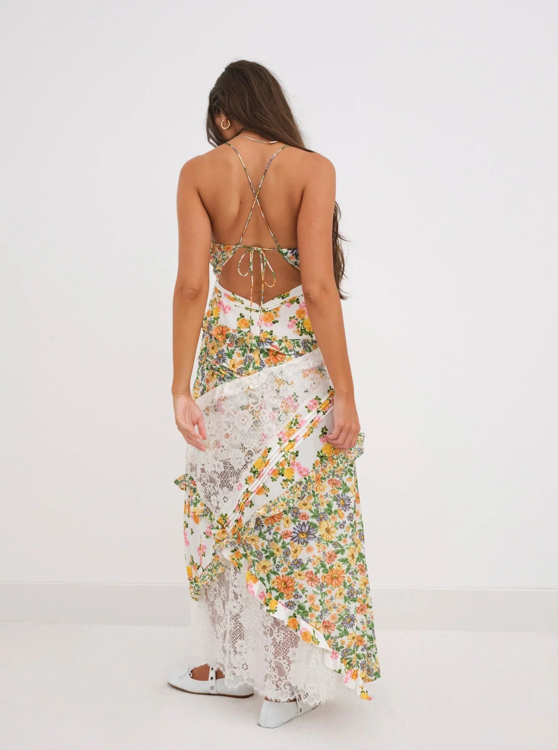 Floral Lace Maxi Dress with Spaghetti Straps