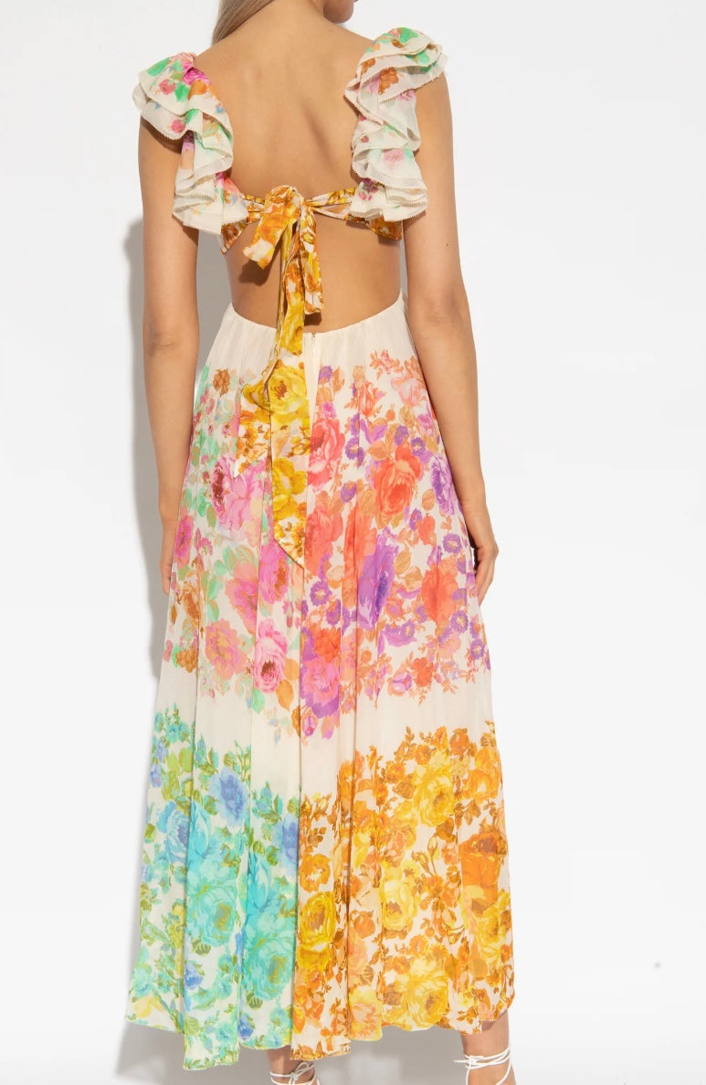 Floral Maxi Dress with V-Neck and Ruffled Straps