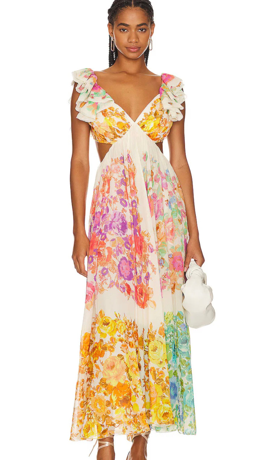 Floral Maxi Dress with V-Neck and Ruffled Straps