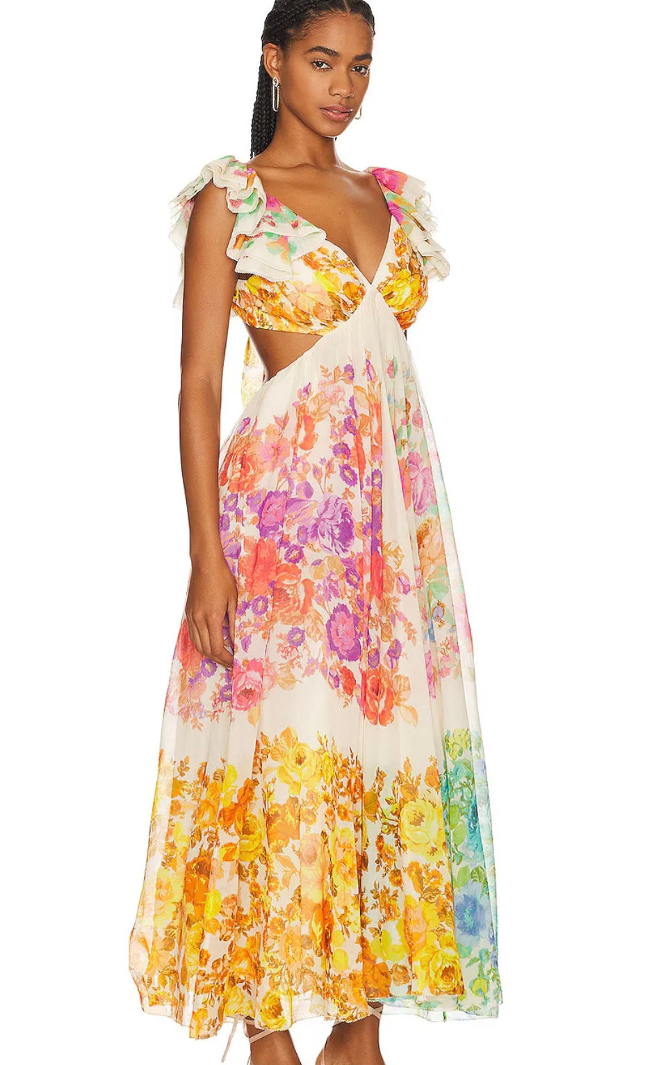Floral Maxi Dress with V-Neck and Ruffled Straps