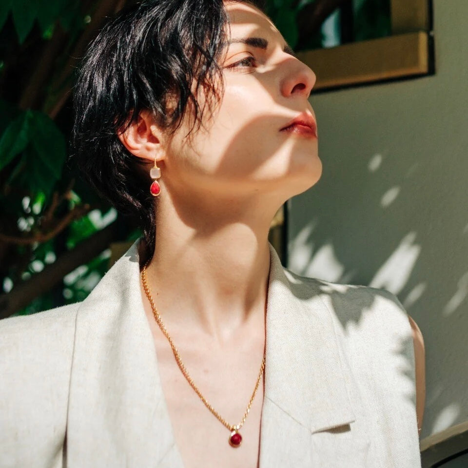 Ruby Gemstone Necklace Gold Plated - Handcrafted Pendant Jewellery