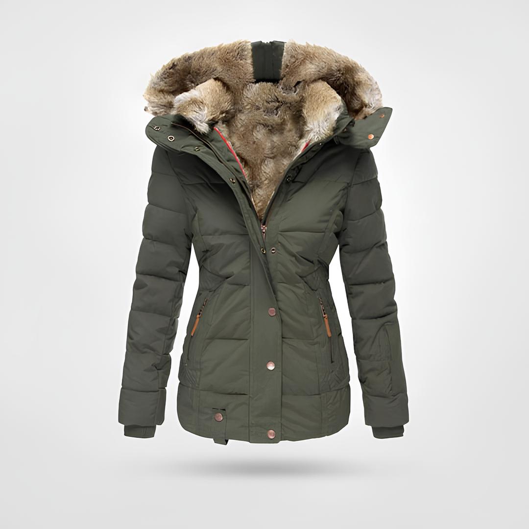 Women’s Hooded Puffer Coat with Faux Fur Lining – Quilted Winter Jacket