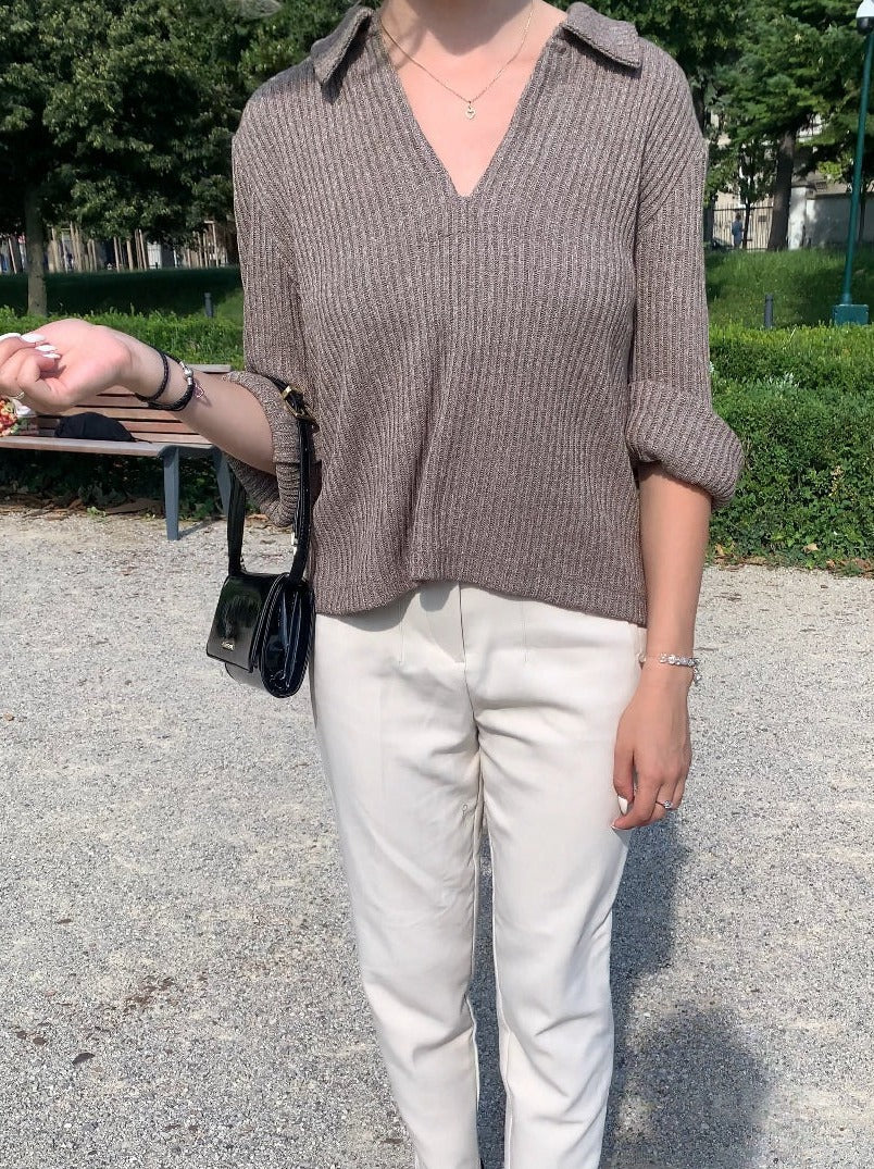 Collared Ribbed Knit Sweater