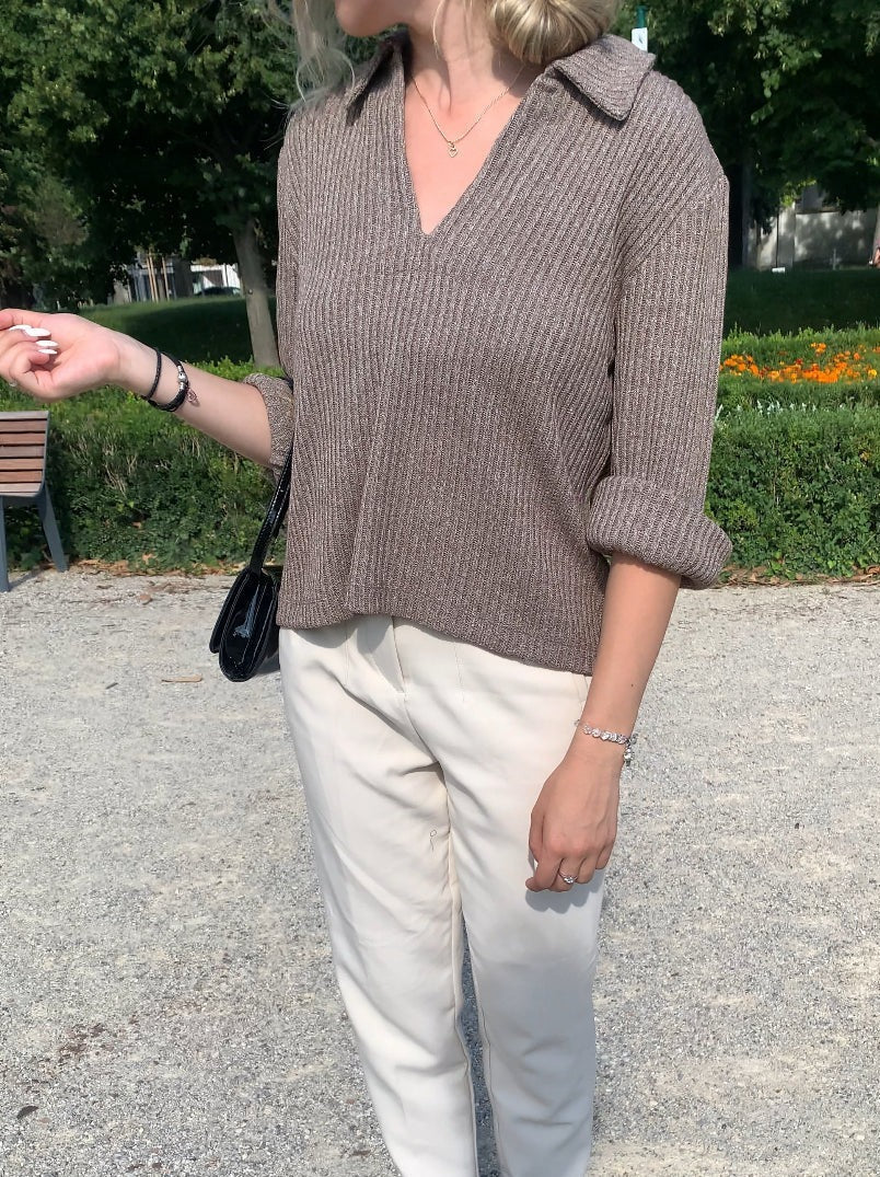 Collared Ribbed Knit Sweater