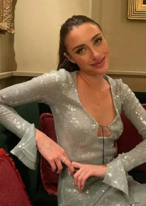 Mint Green Glitter Spaghetti Strap Long Sleeve Dress