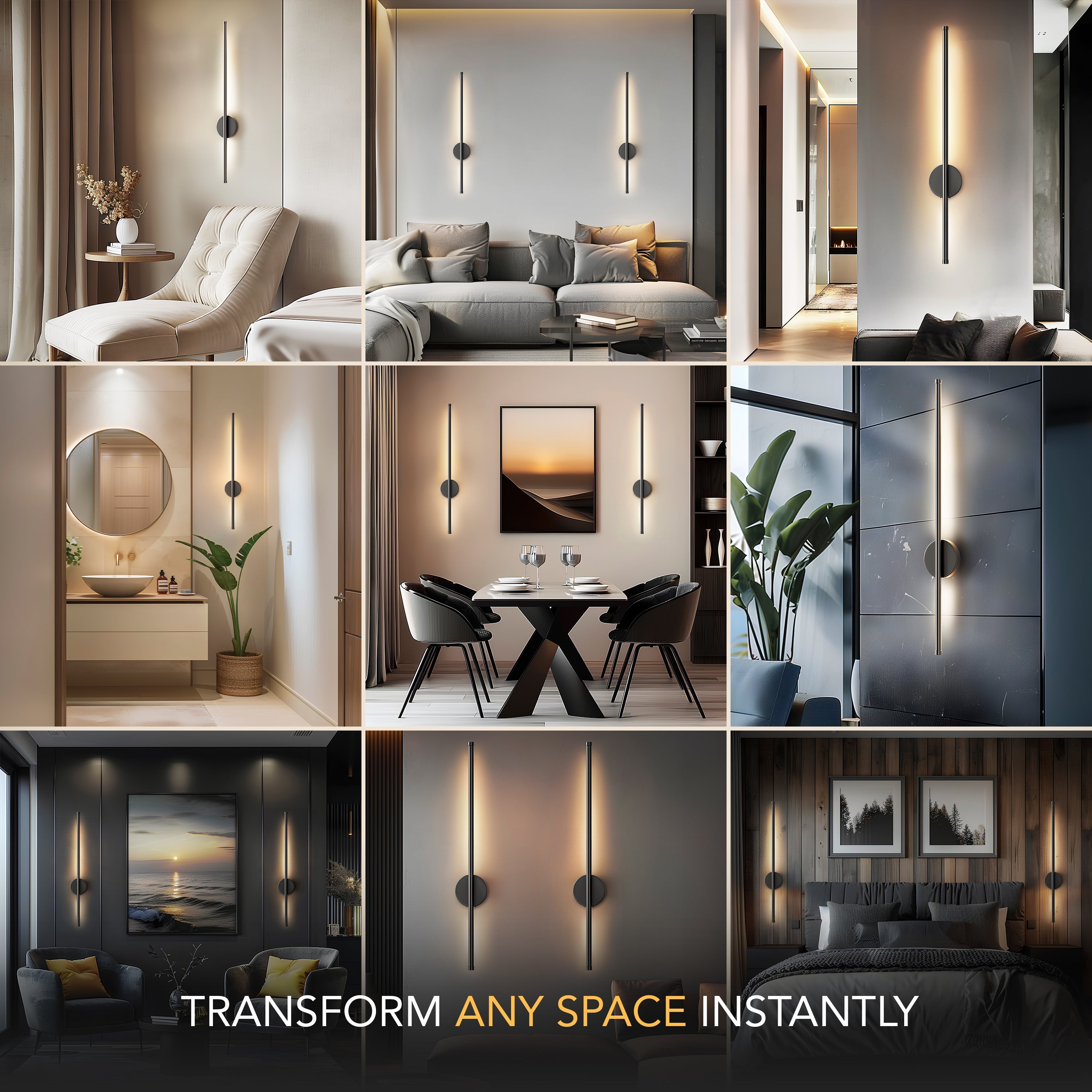 Set of 2 Wireless Rechargeable Wall Lights | Modern Black LED