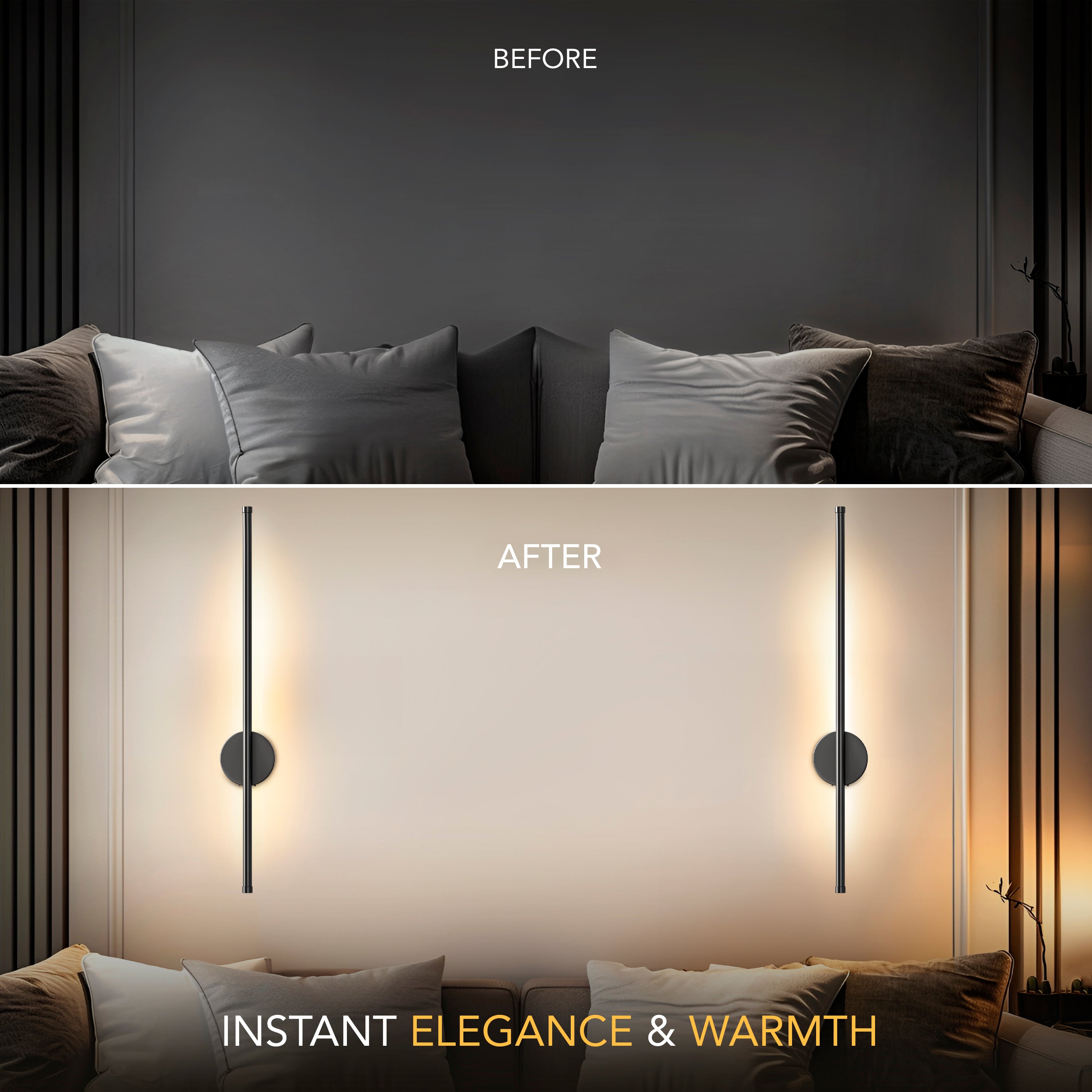 Set of 2 Wireless Rechargeable Wall Lights | Modern Black LED