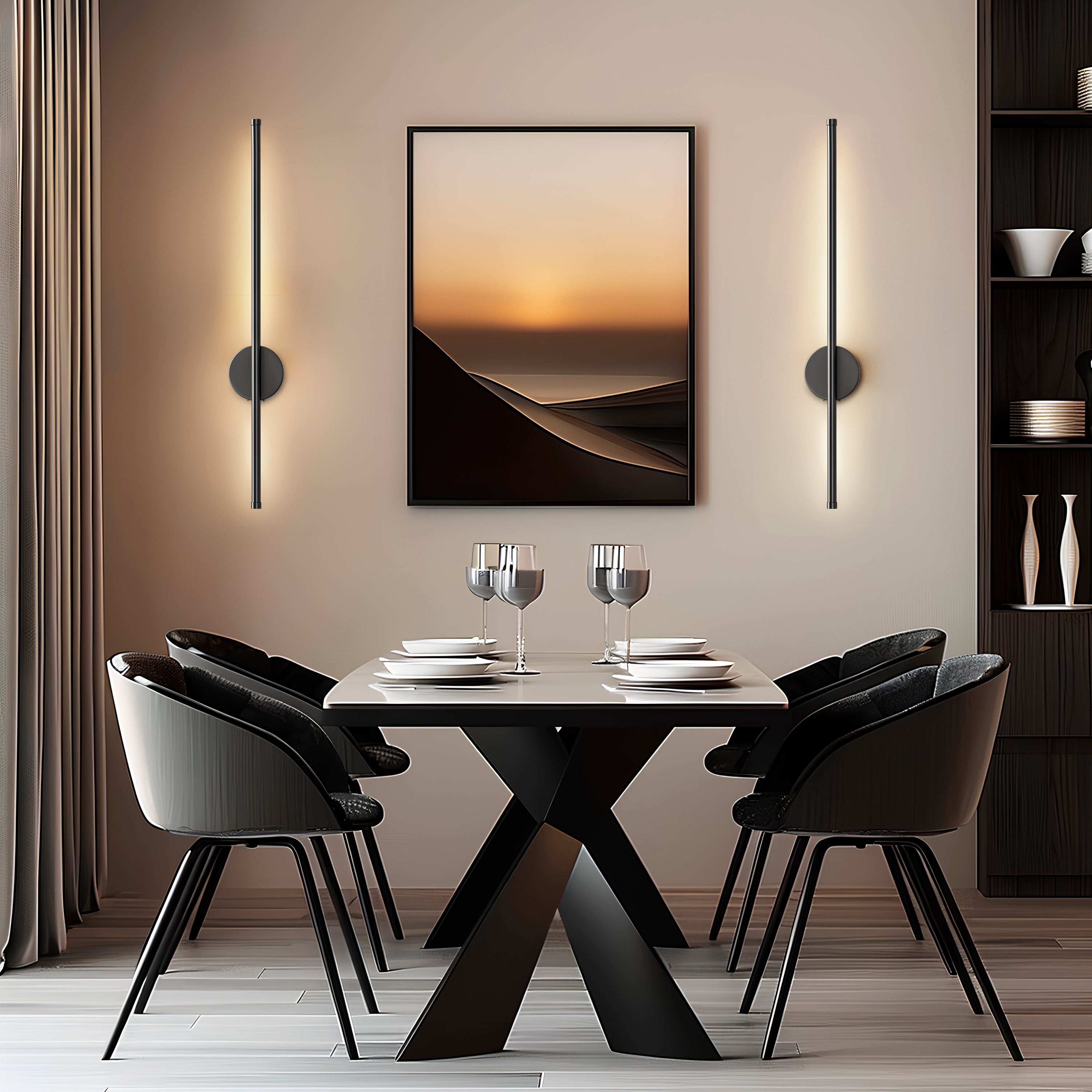 Set of 2 Wireless Rechargeable Wall Lights | Modern Black LED