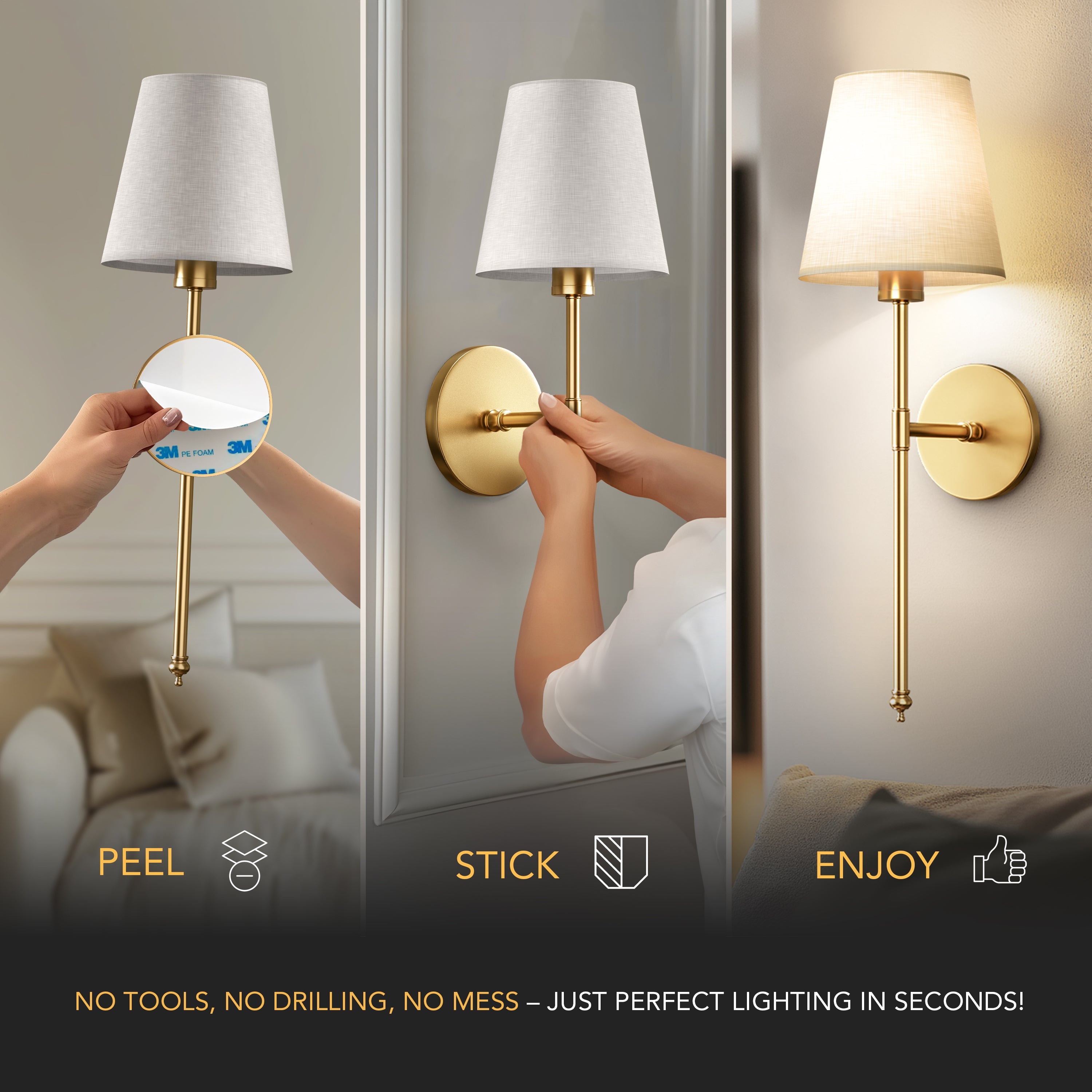 Rechargeable Wireless Wall Sconces – Set of 2 | No-Drill Luxury Lighting