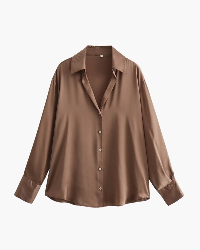 Elegant Satin-Style Women's Blouse with Button Placket