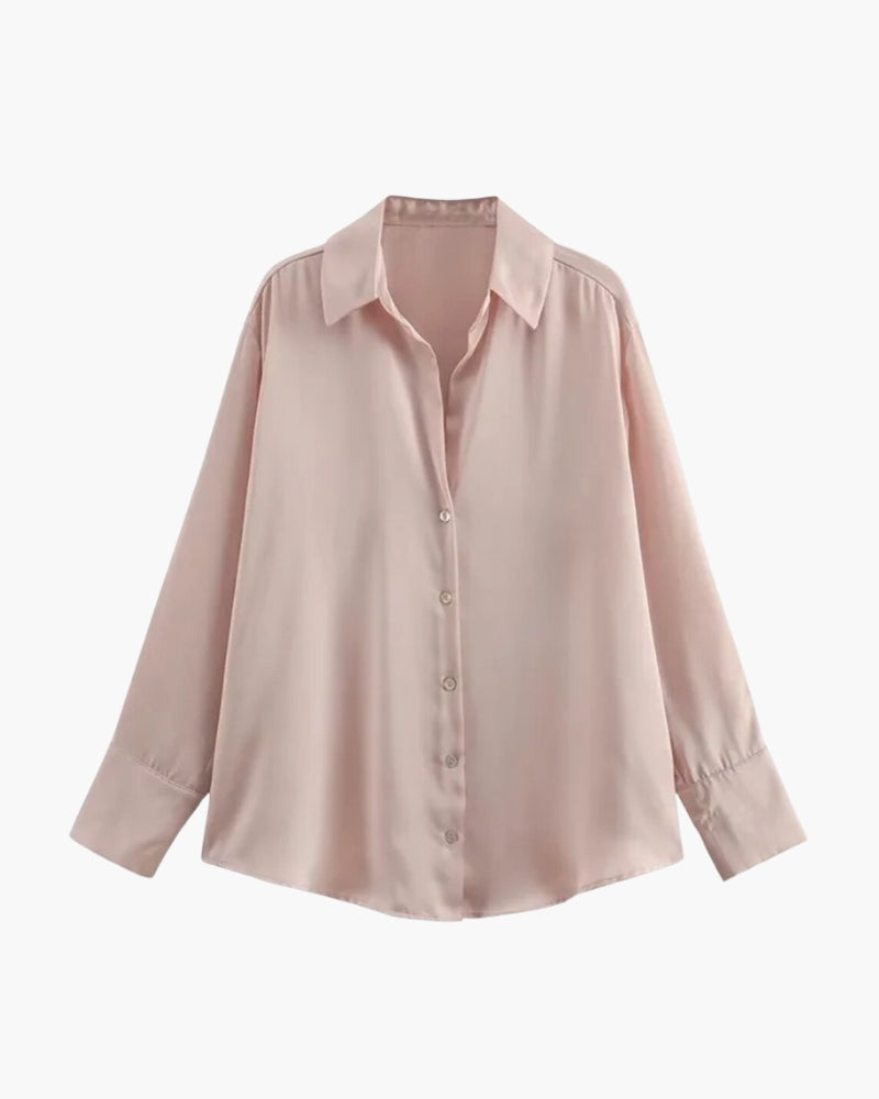 Elegant Satin-Style Women's Blouse with Button Placket