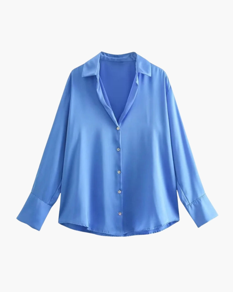 Elegant Satin-Style Women's Blouse with Button Placket