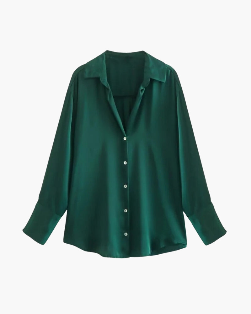 Elegant Satin-Style Women's Blouse with Button Placket
