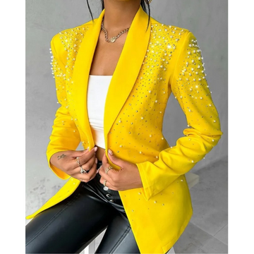 Pearl-Decorated One-Button Women's Blazer