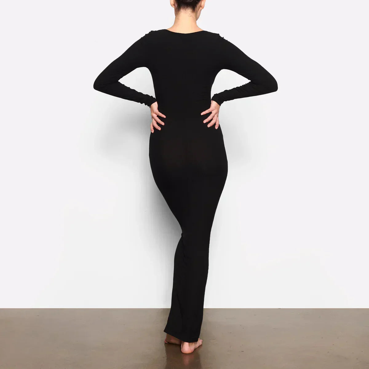 Black Bodycon Maxi Dress with Long Sleeves