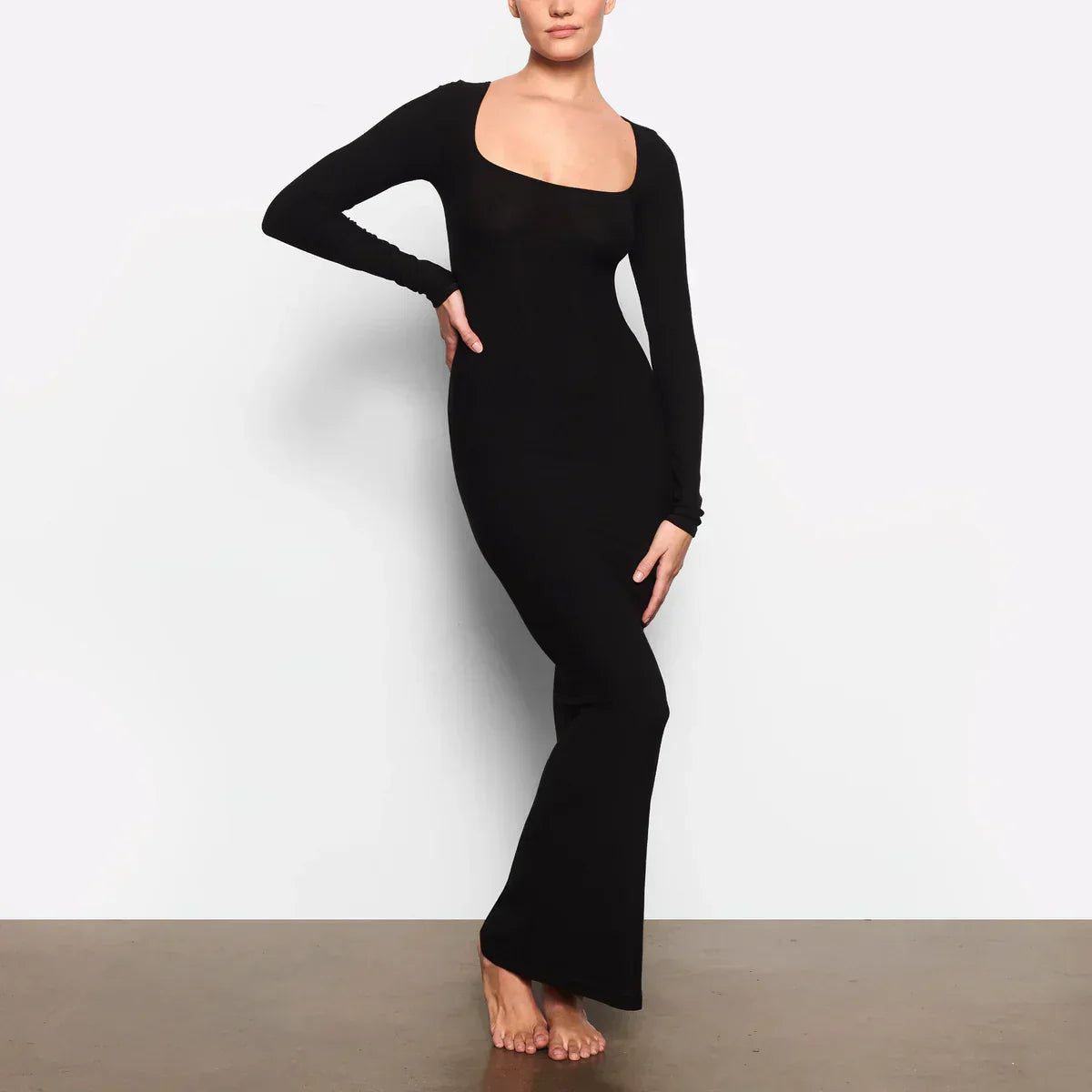 Black Bodycon Maxi Dress with Long Sleeves