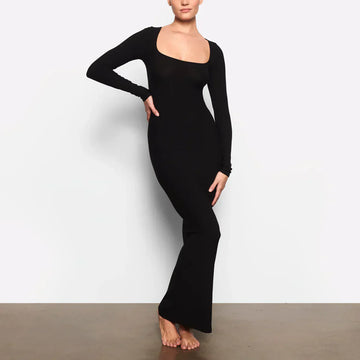 Black Bodycon Maxi Dress with Long Sleeves