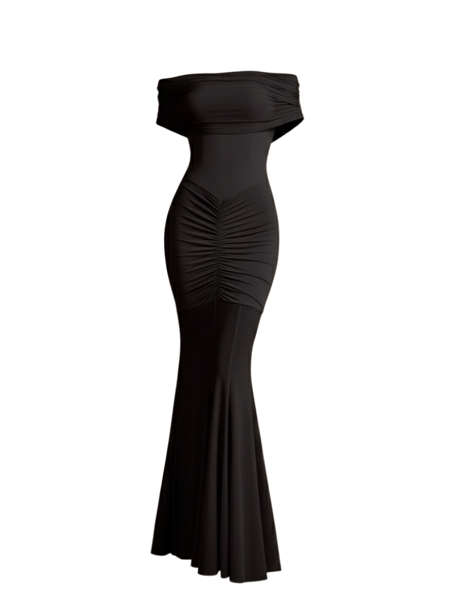 Off Shoulder Maxi Dress – Ruched Mermaid Bodycon Evening Gown for Women