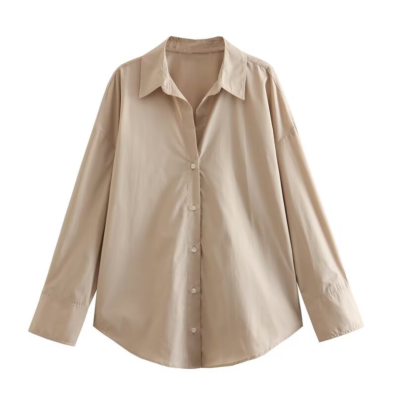 Elegant Satin-Style Women's Blouse with Button Placket