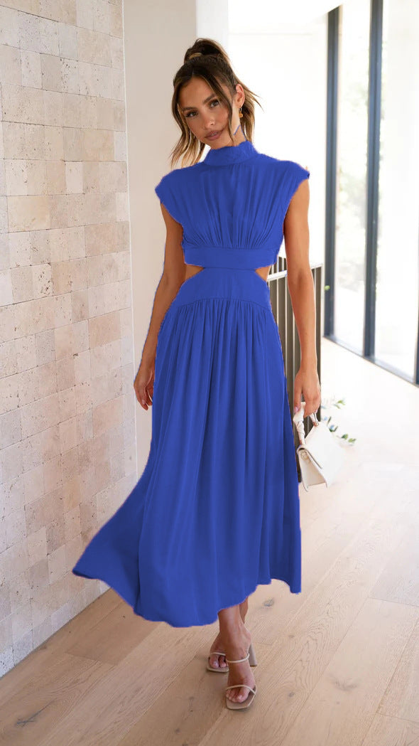 High Collar Maxi Dress with Cut-Outs – Modern & Refined