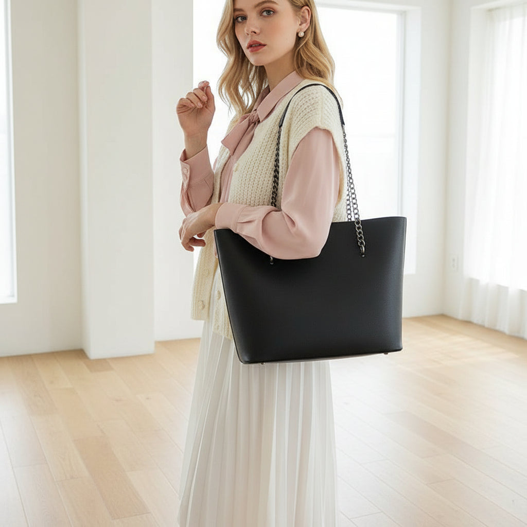 Sophia tote bag interior showing spacious compartment and structured design for work essentials
