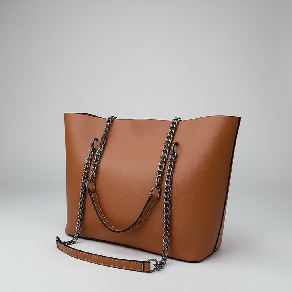 Back view of Sophia structured tote bag showing rectangular silhouette and quality craftsmanship
