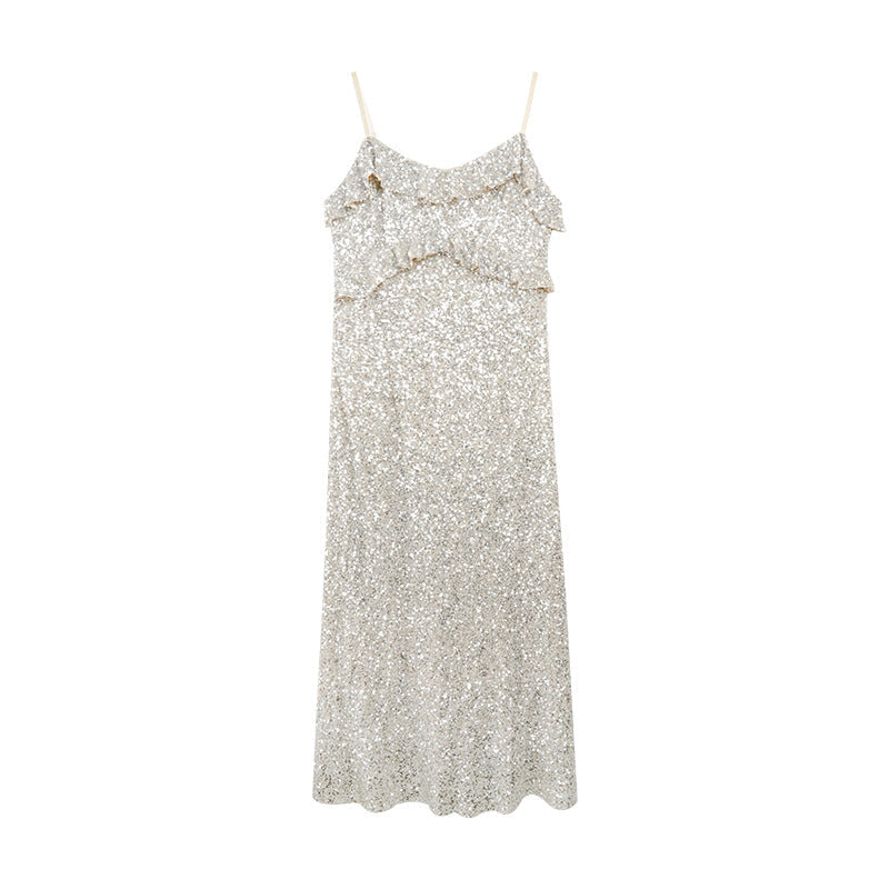 Glittering Ruffled Sleeveless Dress