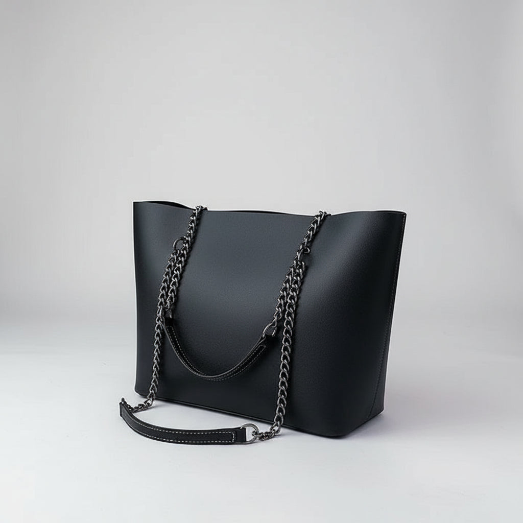 Sophia Vegan Leather Tote Bag with Chain Straps