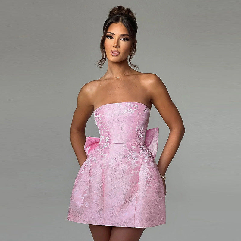 Champagne Mini Cocktail Dress with Bow Detail