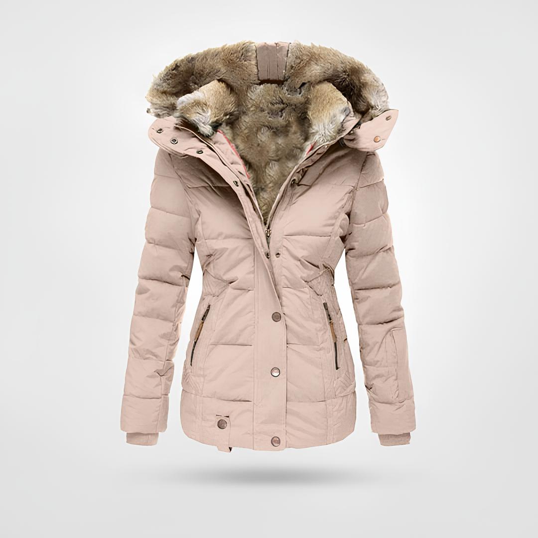 Women’s Hooded Puffer Coat with Faux Fur Lining – Quilted Winter Jacket