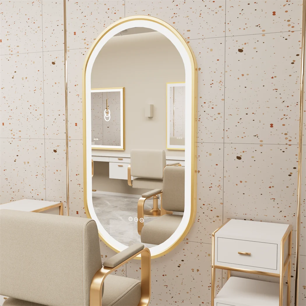 Gold Oval LED Bathroom Mirror with Demister - Illuminated Wall Mirror