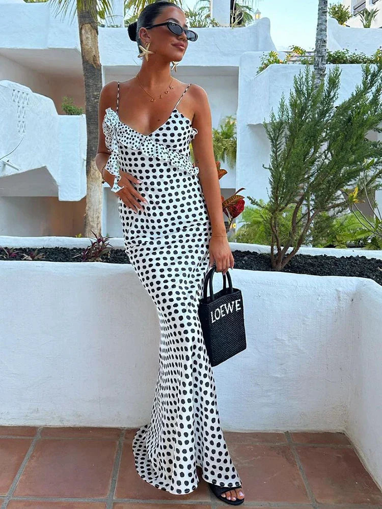 Polka Dot Maxi Dress with Spaghetti Straps