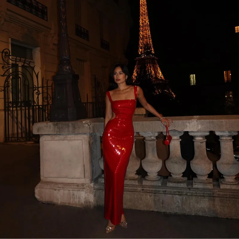 Glittering Maxi Dress with Spaghetti Straps