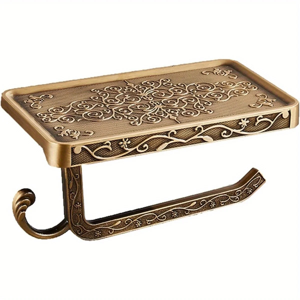 Antique Brass Toilet Paper Holder with Shelf - Wall Mount Tissue Holder