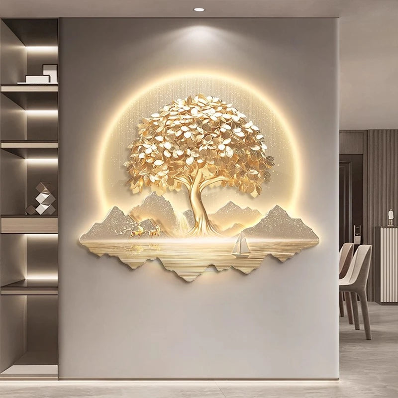 Chinese Money Tree LED Light Painting - 3D Illuminated Wall Art