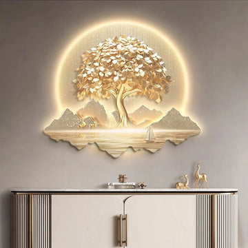 Chinese Money Tree LED Light Painting - 3D Illuminated Wall Art