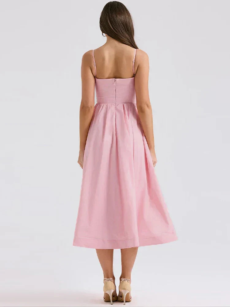 Pink Sleeveless A-Line Dress with Vintage Flair