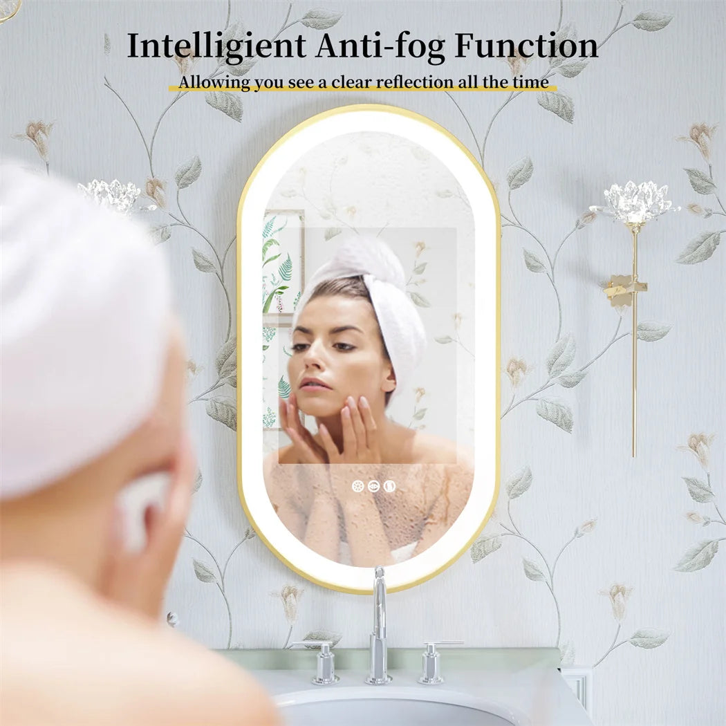 Gold Oval LED Bathroom Mirror with Demister - Illuminated Wall Mirror