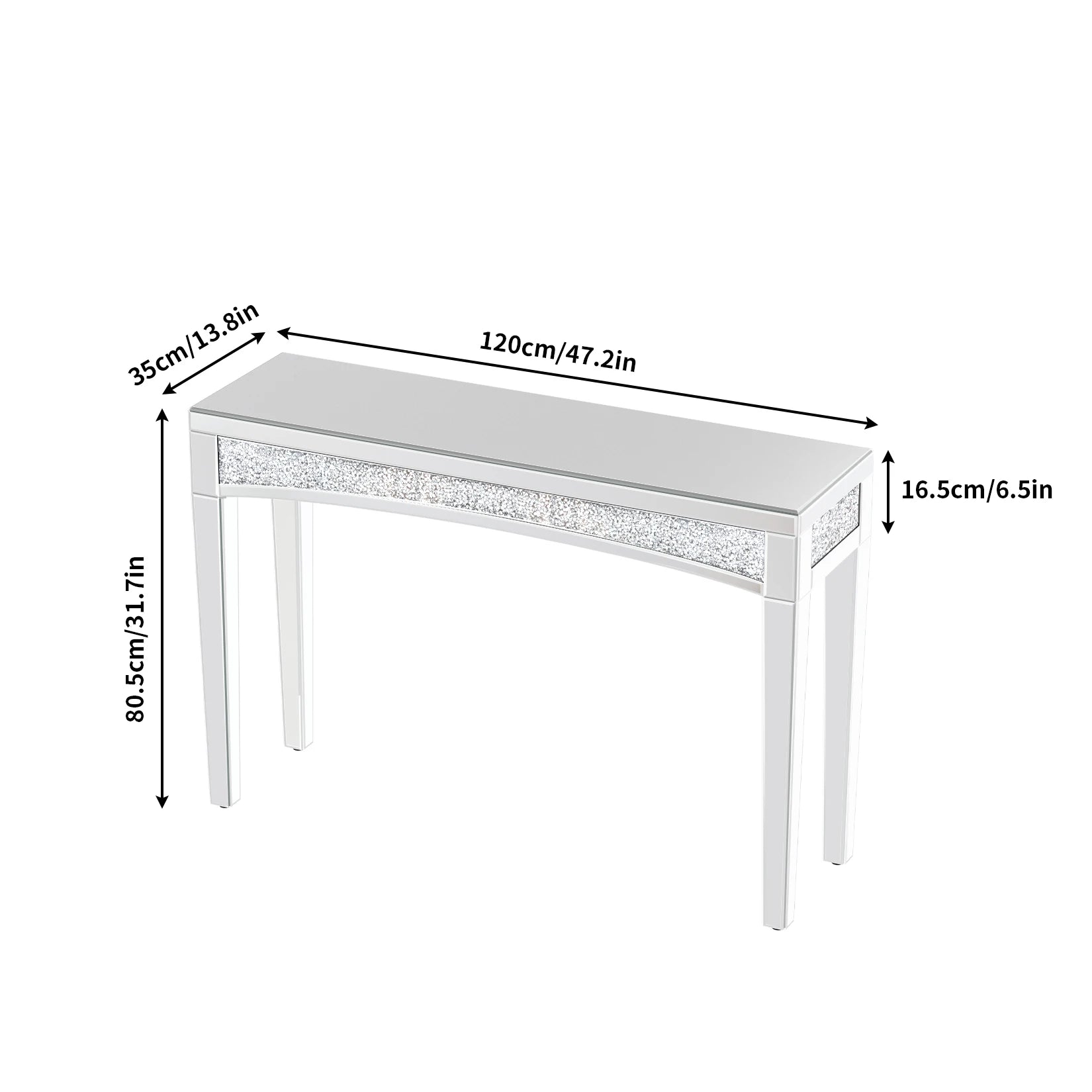 Mirrored Console Table with Crushed Diamond - 47.2" Silver Glam Table