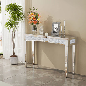 Mirrored Console Table with Crushed Diamond - 47.2" Silver Glam Table