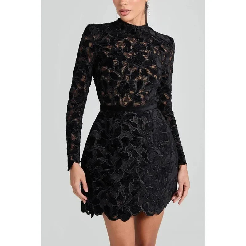 Elegant Hollow Out Corset Evening Dress - Long Sleeve Formal Party Dress