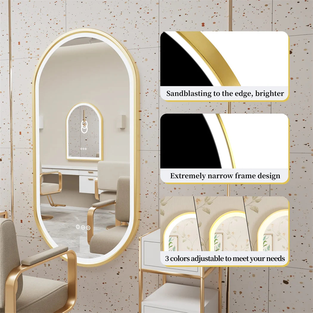 Gold Oval LED Bathroom Mirror with Demister - Illuminated Wall Mirror