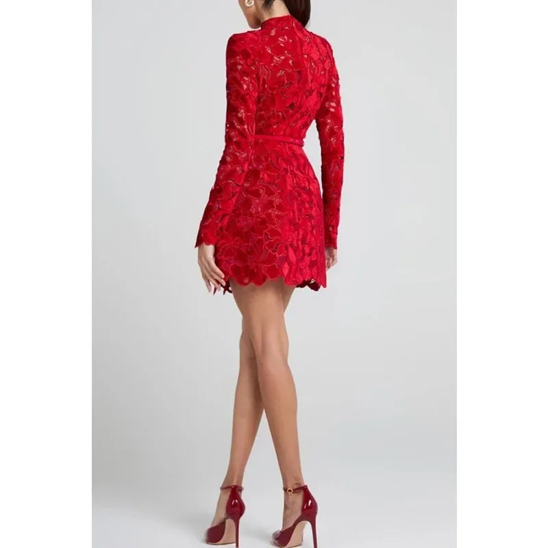 Elegant Hollow Out Corset Evening Dress - Long Sleeve Formal Party Dress